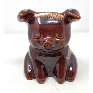 Vintage Hull 196 Pig Piggy Bank  Pottery Brown Drip USA